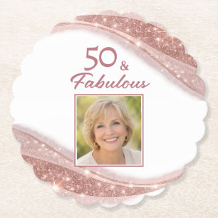 Dessous-de-verre En Papier Élégant 50 & Fabuleux Anniversaire Photo Rose Gold