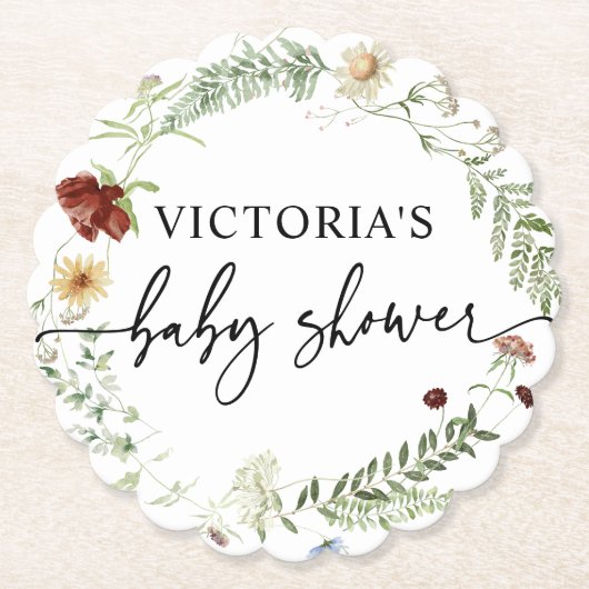 Dessous-de-verre En Papier Élégant Baby shower Fleur sauvage (Devant)