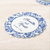 Dessous-de-verre En Papier Elégant bleu blanc Mariage en toile florale (Incliné)