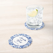 Dessous-de-verre En Papier Elégant bleu blanc Mariage en toile florale (En situation)