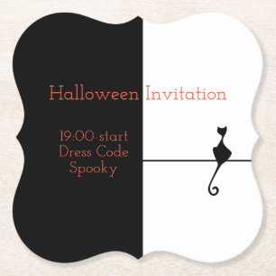 Dessous-de-verre En Papier Élégant chat noir Halloween Invitation