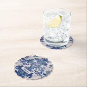Dessous-de-verre En Papier Élégant damassé Bleu toile de jouy monogramme (En situation)