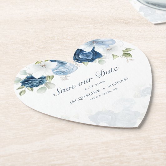 Dessous-de-verre En Papier Élégant Enregistrer notre date Script Aquarelle Fl (Incliné)