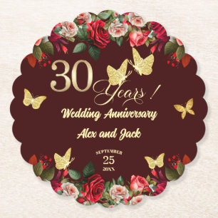 Dessous-de-verre En Papier Élégant floral or 30e anniversaire de mariage
