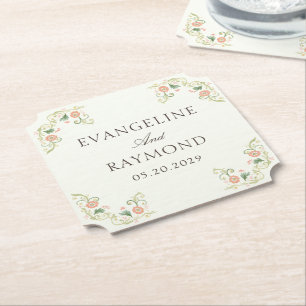 Dessous-de-verre En Papier Élégant floral rococo aquarelle mariage