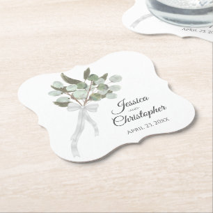 Dessous-de-verre En Papier Elégant Mariage d'aquarelle Eucalyptus Bouquet Boh
