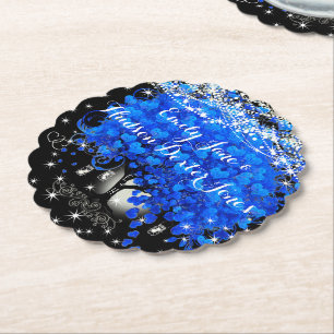 Dessous-de-verre En Papier Élégant Mariage de feuille de coeur bleu