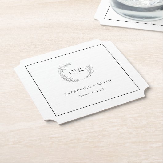 Dessous-de-verre En Papier Élégant Mariage Monogramme (Incliné)