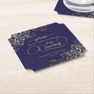 Dessous-de-verre En Papier Elegant Marine & Gold ne prenez pas mon Mariage de