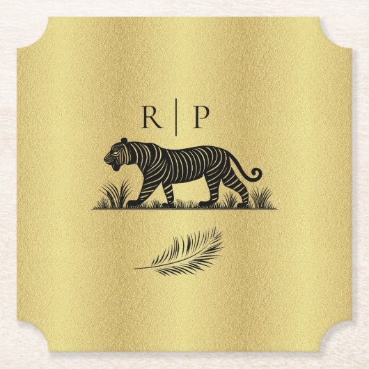 Dessous-de-verre En Papier Élégant Monogramme noir Motif or (Devant)