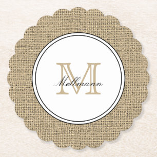 Dessous-de-verre En Papier Élégant Monogramme Nom Campagne Chic Style Toile d