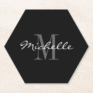 Dessous-de-verre En Papier Élégant monogramme octogonal noir et blanc
