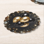 Dessous-de-verre En Papier Elégant noir et or Parties scintillant ballon Anni (Incliné)