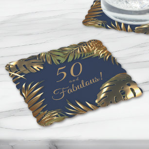 Dessous-de-verre En Papier Elégant Or Bleu 50 Merveilleux Anniversaire