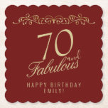 Dessous-de-verre En Papier Elégant Red 70 et Fabulous 70th Birthday Party<br><div class="desc">Elégant Red 70 et Fabulous 70th Birthday Party Paper Dessous de verre. 70 et texte fabuleux en écriture dorée tendance. Personnalisez-le avec votre nom et votre âge,  et faites vos propres dessous de verre de fête d'anniversaire élégants pour la célébration d'anniversaire d'une femme.</div>