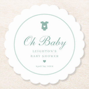 Dessous-de-verre En Papier Élégant Sage Green Script Oh Baby shower