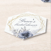 Dessous-de-verre En Papier Élégant Script Floral Bleu Fête des mariées blanch (Incliné)