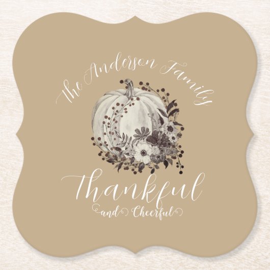 Dessous-de-verre En Papier Elégant Taupe Automne ‘Gentil Et Gai’ (Devant)