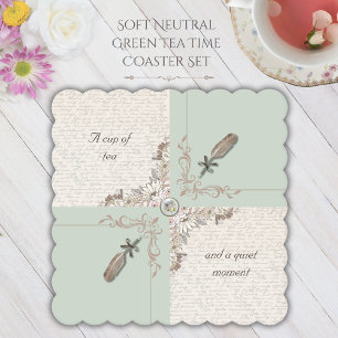 Dessous-de-verre En Papier Élégant Thé Vert Doux Heure Littéraire Évasé