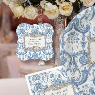 Dessous-de-verre En Papier Elégant Vintage Floral Bleu n Blanc Silver Bridal