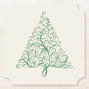 Dessous-de-verre En Papier Élégante calligraphie rouge et verte Arbre de Noël
