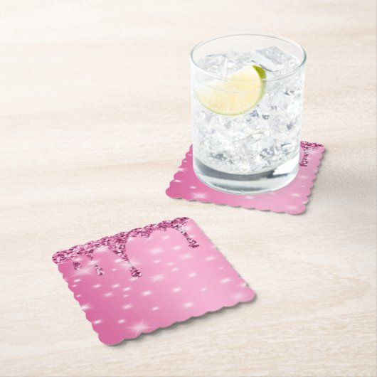 Dessous-de-verre En Papier Élégante Parties scintillant rose chaud (En situation)