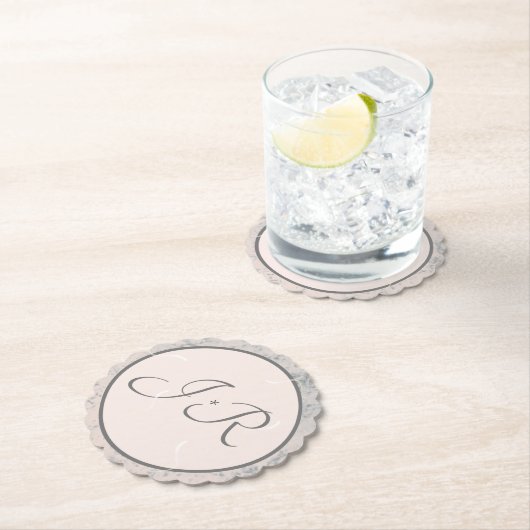 Dessous-de-verre En Papier Elégante pêche monographique et gris (En situation)