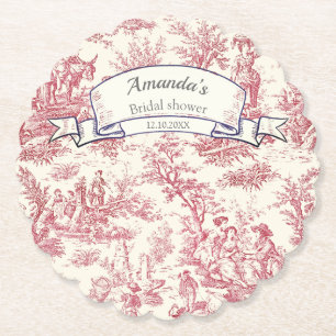 Dessous-de-verre En Papier Élégante toile de Jouy rouge vintage
