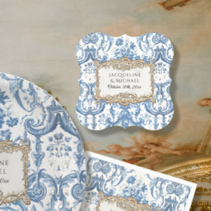 Dessous-de-verre En Papier Élégante Vintage Florale Bleu et Blanc Or Bridal
