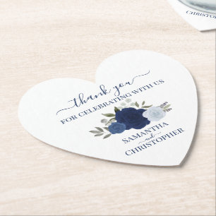Dessous-de-verre En Papier Élégantes Roses Bleues Mariage Bohème Chic Merci