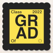 Dessous-de-verre En Papier Élément de chimie jaune Faire-part de graduation (Devant)