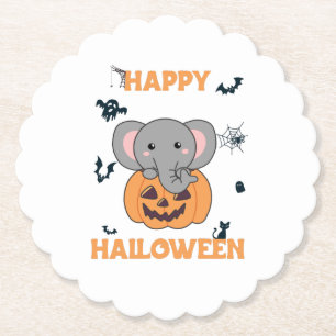 Dessous-de-verre En Papier Elephant In Pumkin Cute Elephant Happy Halloween