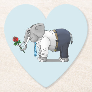 Dessous-de-verre En Papier Éléphant tenant une rose rouge