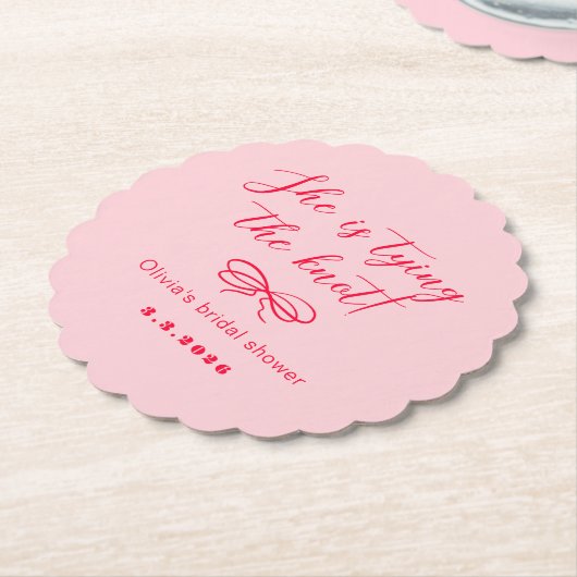 Dessous-de-verre En Papier Elle attache le noeud rétro rose ondulé rouge (Incliné)
