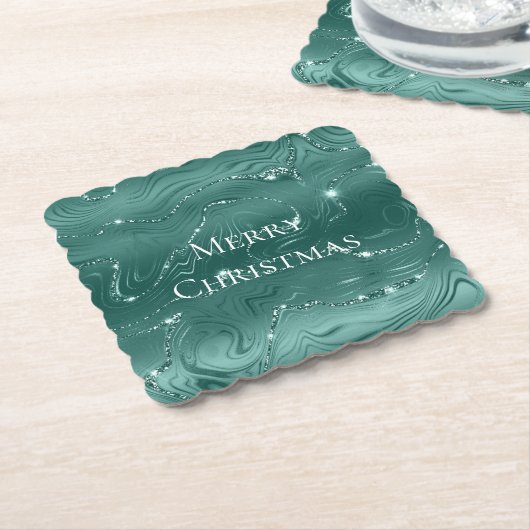 Dessous-de-verre En Papier Emerald Green Glitzy Marble Christmas (Incliné)