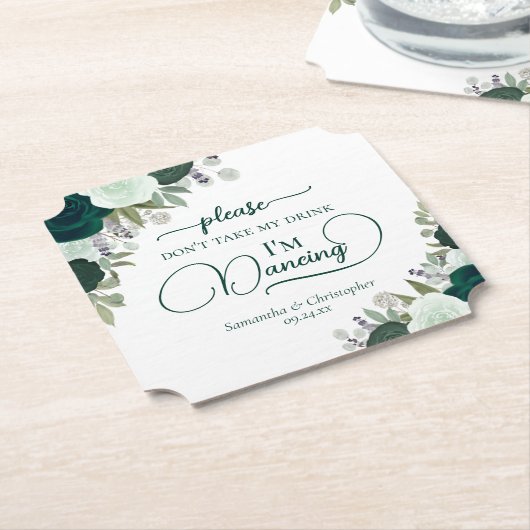 Dessous-de-verre En Papier Emerald Green Roses ne prend pas mon Mariage de bo (Incliné)