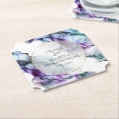 Dessous-de-verre En Papier Encre Abstraite Turquoise violet vive (Incliné)