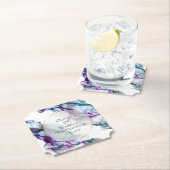 Dessous-de-verre En Papier Encre Abstraite Turquoise violet vive (En situation)