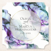 Dessous-de-verre En Papier Encre Abstraite Turquoise violet vive (Devant)