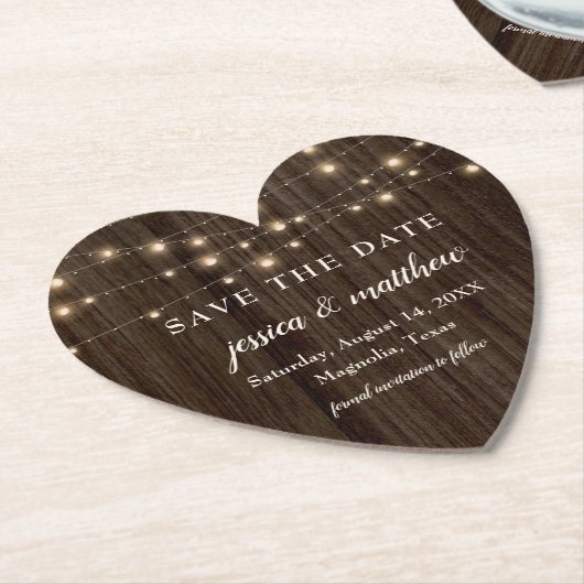 Dessous-de-verre En Papier Enregistrer la date Rustic Farmhouse String Lights (Incliné)