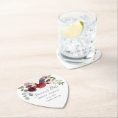 Dessous-de-verre En Papier Enregistrer notre Date Script Bourgogne Floral Cus (En situation)