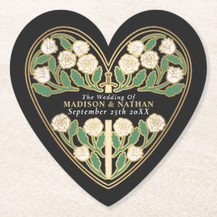 Dessous-de-verre En Papier Épée de mariage florale médiévale royale noire or