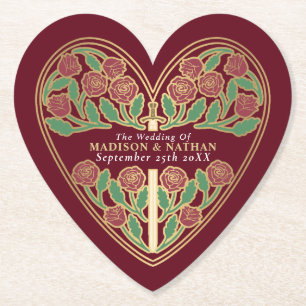 Dessous-de-verre En Papier Épée de mariage florale médiévale royale rouge or
