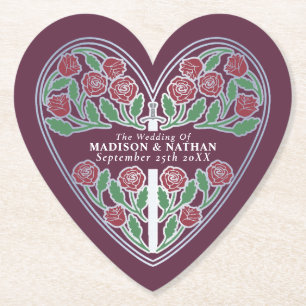 Dessous-de-verre En Papier Épée de mariage florale royale médiévale mauve arg