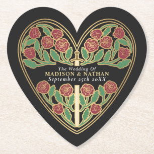 Dessous-de-verre En Papier Épée florale médiévale royale noire et or mariage