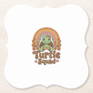 Dessous-de-verre En Papier Équipe de tortue mignonne dessin vectoriel floral