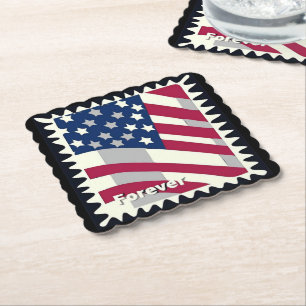 DESSOUS-DE-VERRE EN PAPIER ÉTATS-UNIS D'AMÉRIQUE DRAPEAU FOREVER STAMP