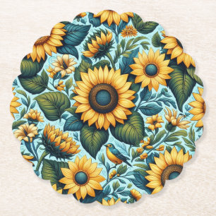 Dessous-de-verre En Papier Été/tournesol/oiseau