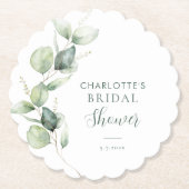 Dessous-de-verre En Papier Eucalyptus Greenery Script Fête de Mariage (Devant)