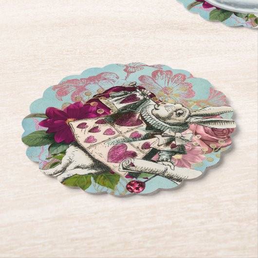 Dessous-de-verre En Papier Fancy Wonderland White Rabbit (Incliné)